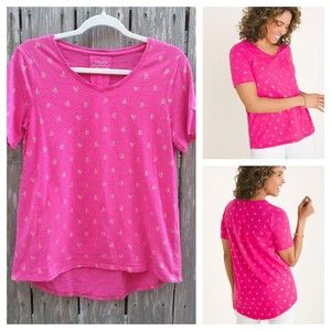 Chico's the ultimate tee size S t-shirt hot pink metallic gold sailboat